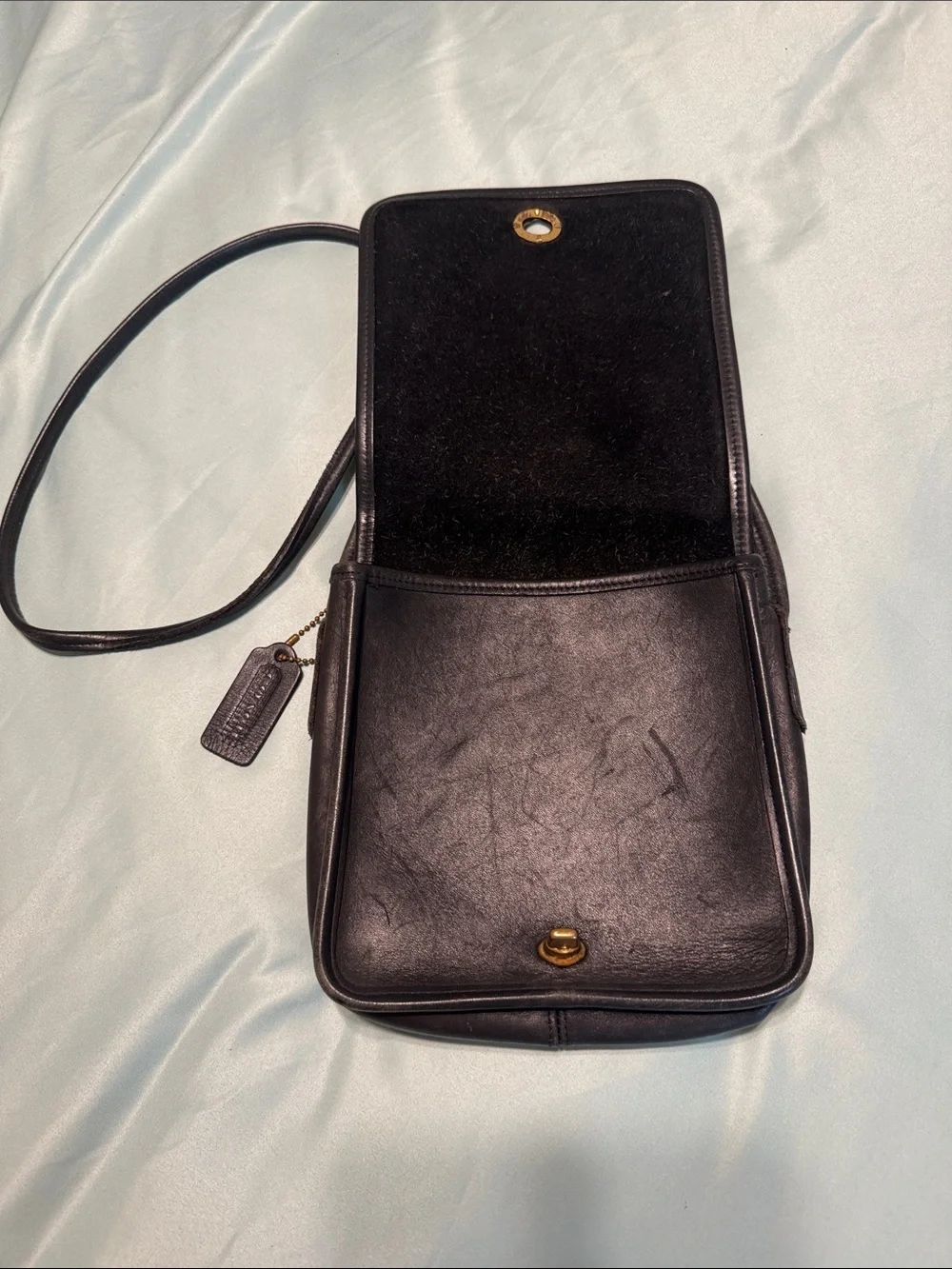 Coach Black Leather Crossbody with Gold Turnlock